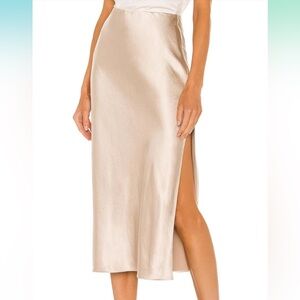 Elegant Cream Satin Midi Skirt